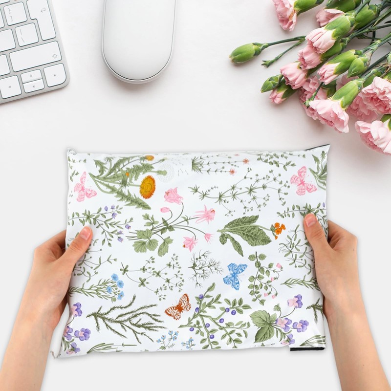 100 Pcs Spring Poly Mailers 10 x 13 Inch Wildflower Mailing Bags Green Wild F... gallery