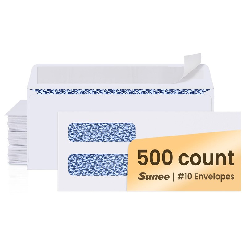 SUNEE Envelopes Self Seal – #10 Double Window 4-1/8 X 9-1/2, White
