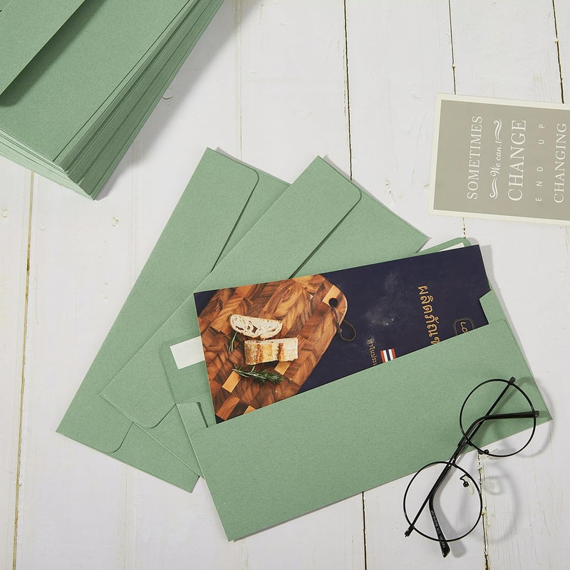 100 Pack Sage-Green #10 Business Envelopes Self Seal Standard Envelopes for Offi gallery
