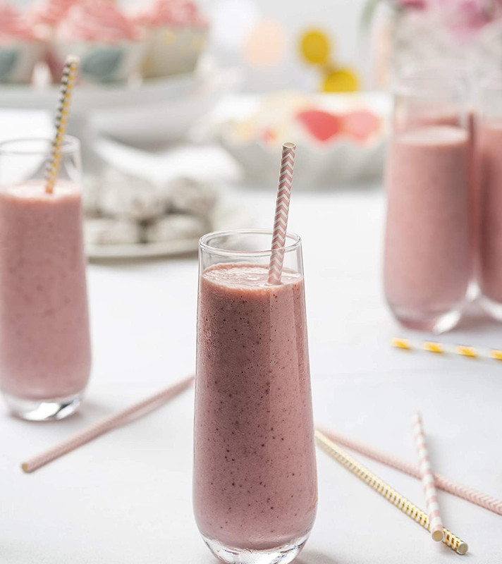 [200 Pack] Light Pink & Gold Paper Straws Disposable, 100% Biodegradable Multi-P gallery