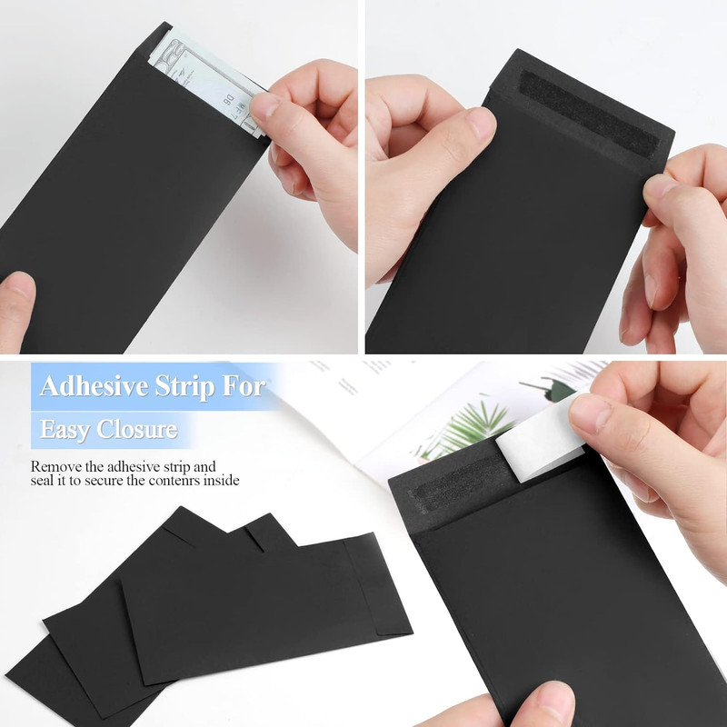 120 Black Cash Envelopes 3.2x6.6in Peel Seal Money Budget Saving Envelopes gallery