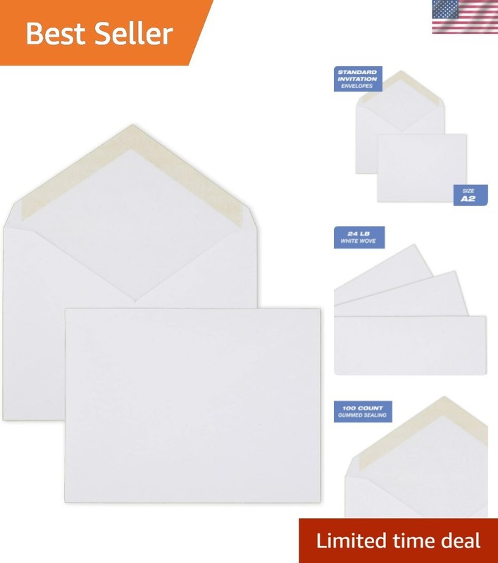 A2 Invitation Envelopes, 4-3/8″ x 5-3/4″, Gummed Closure, White Woven 24-lb …