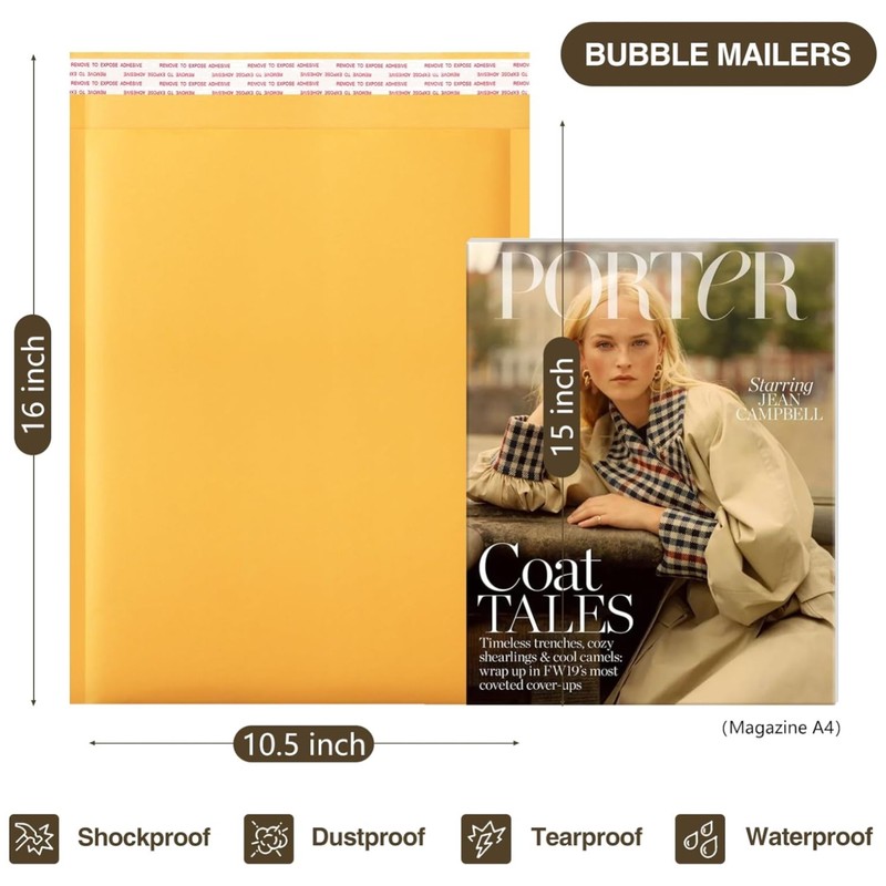 Usable Size 10.5×15 Yellow Padded Envelopes, 25 Pack