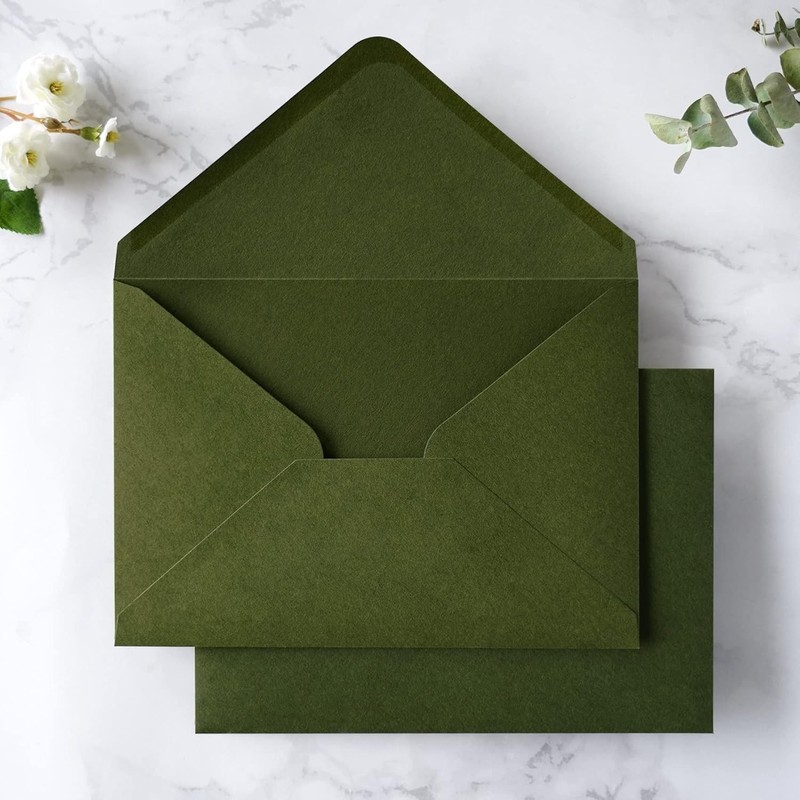 Self-Seal 50 Pack Olive Green 5x7 Envelopes - Ideal for Weddings & Events gallery