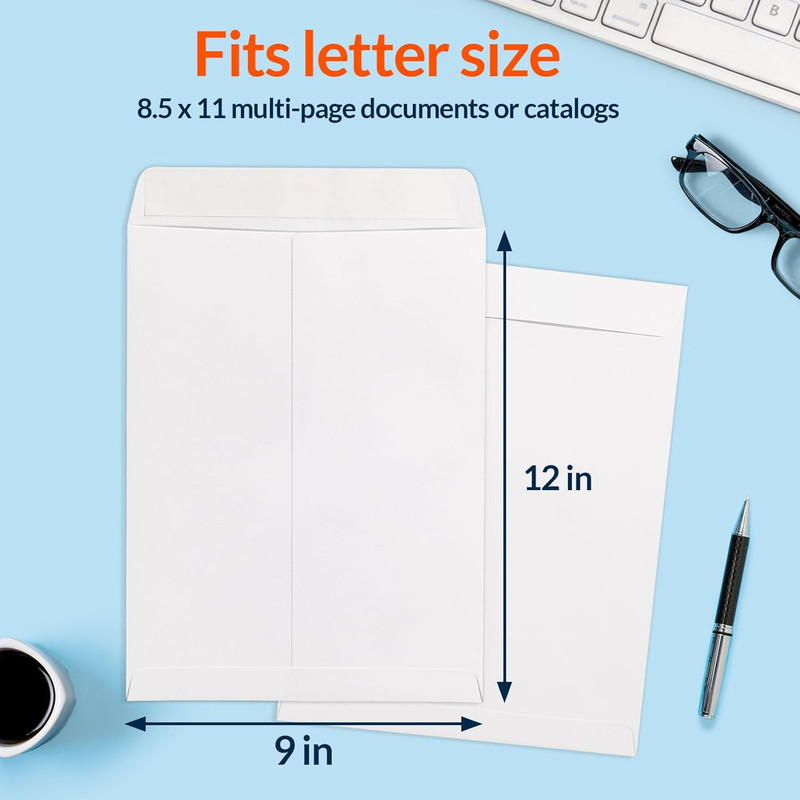 9x12 Self Seal Catalog Envelopes 100 Pack White Kraft 28LB gallery
