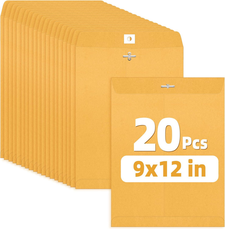 Envelops, 9″X12″ Brown Kraft Envelopes with Clasp Closure, 28-Lb Paper Mailing E