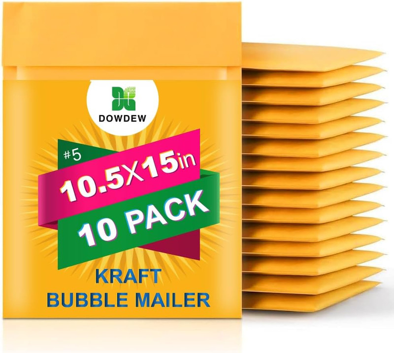Kraft Bubble Mailers [10 Pack] Mailing Packing Envelopes #5 (10.5″ X 15″)