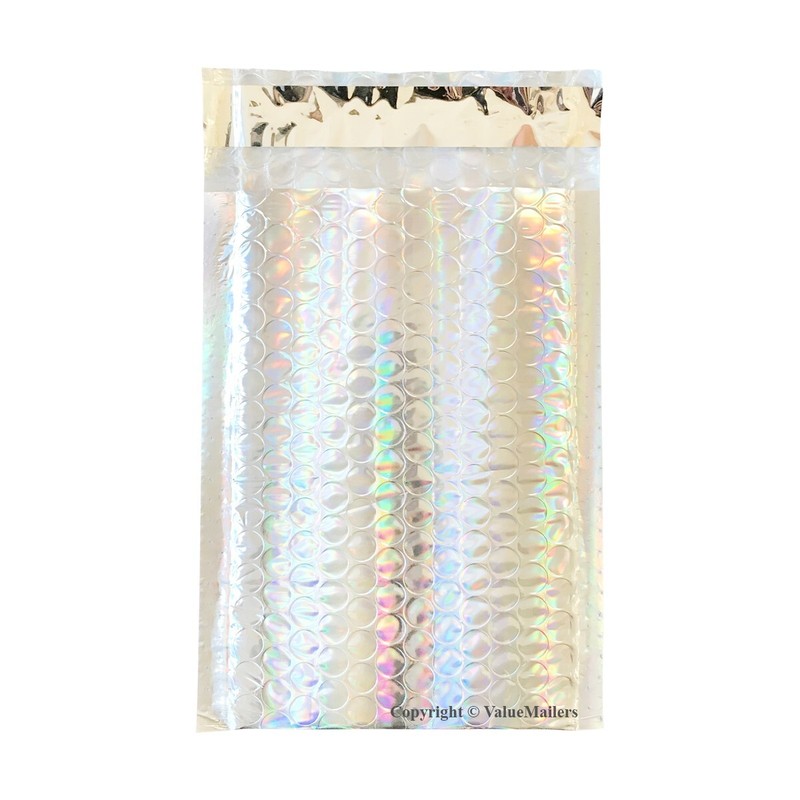 500 #000 Holographic Metallic Bubble Mailers Envelopes Bags 4x8 Bags 4.5" Wide gallery