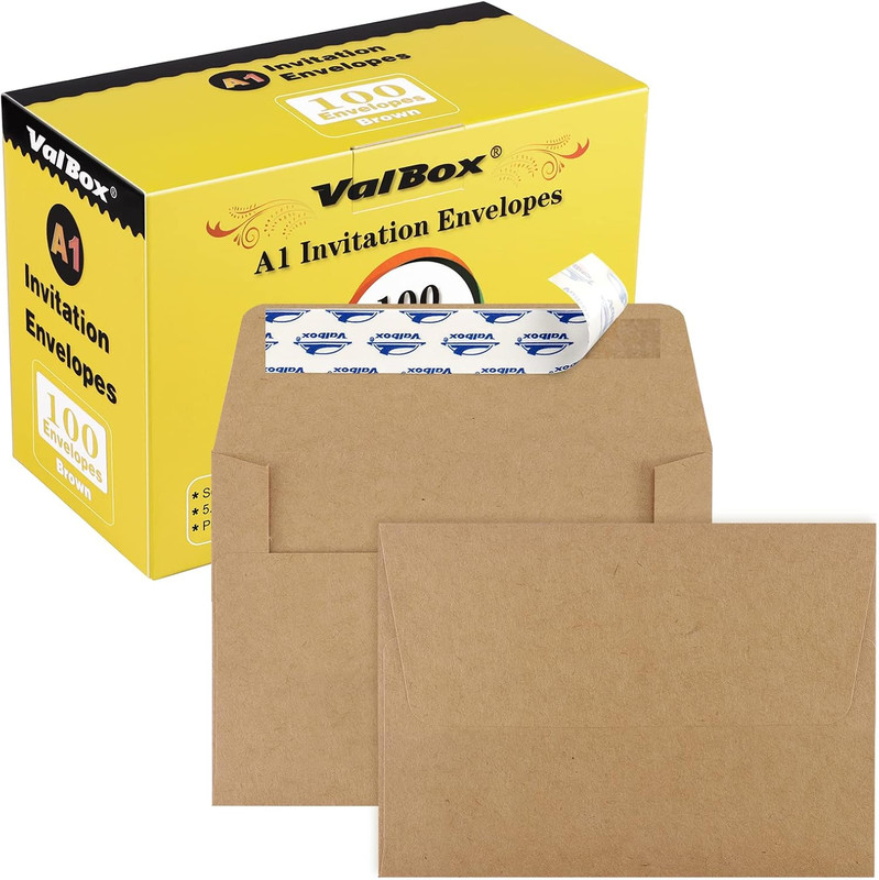 A1 Invitation Envelopes 100 Qty – 3.5 X 5″ Brown Envelopes Self Seal for Invitat