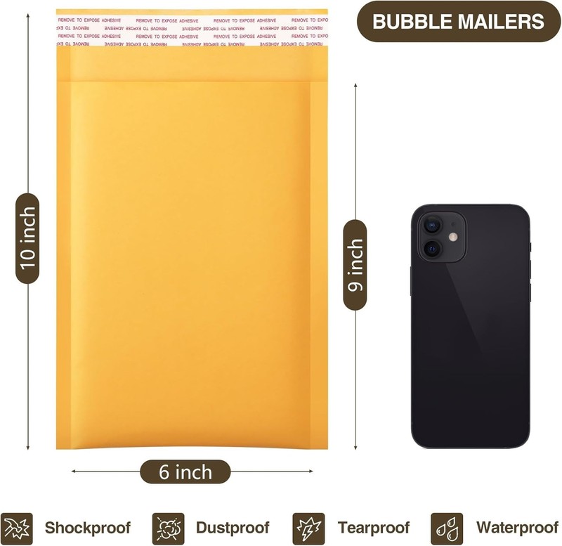 Kraft Bubble Mailers 6x10 Inch 100 Pack Usable Size 6x9 Inch Yellow Padded En... gallery