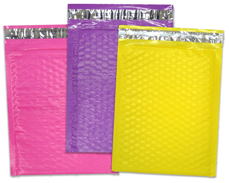 30 Pack 4x8, 6x10", 8.5x12, 10x15 Hot Pink, Yellow, Purple Poly Bubble Mailers gallery