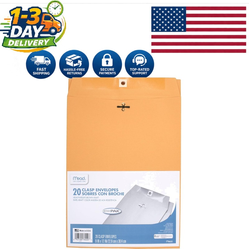 9″ x 12″ Brown Kraft Clasp Envelopes, 20 Count – Secure Mailing Solution