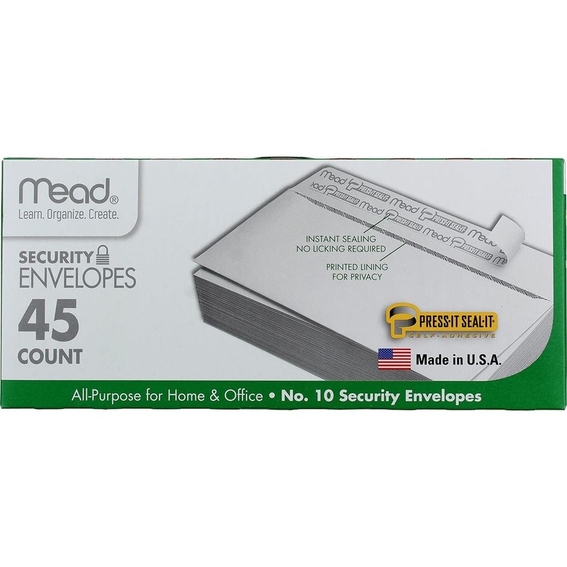 No. 10 Security Envelopes 90-Count Press-it Seal-it 4.125×9.5″ White