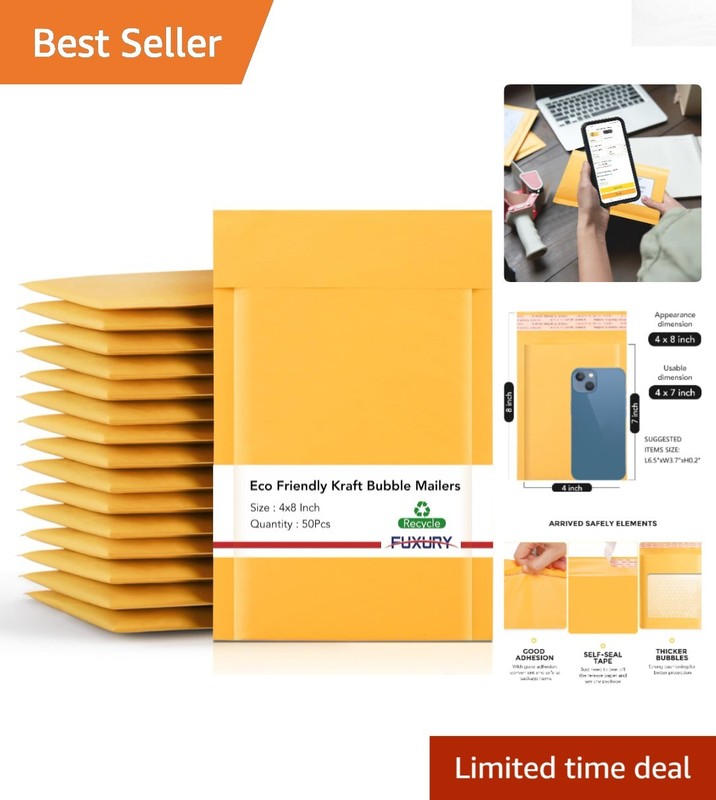 50-Pack Kraft Bubble Mailers 4×8” – Waterproof Cushioned Packaging for Business
