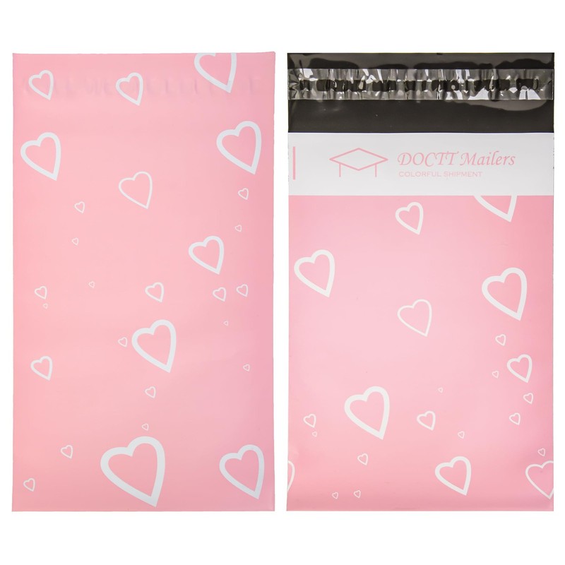 100 PCS 6×9 Inch 3.15 mil Pink Heart Poly Mailers Envelopes Shipping Bags