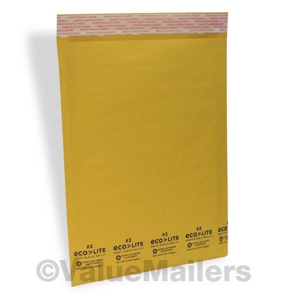200 #2 8.5x12 Kraft Ecolite Bubble Mailers Padded Envelopes Bags 100 % USA gallery