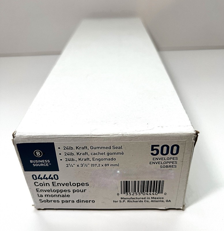 Business Source 500 Coin Envelopes 2.25″X3.5″ Gummed Flap, Coins, Small Parts