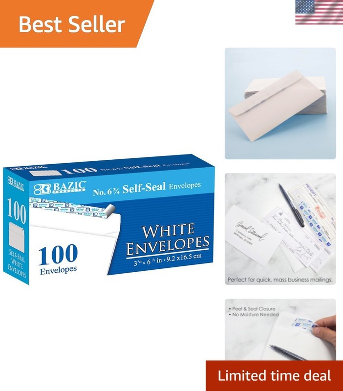Windowless Self-Sealing White Envelopes – 3 5/8″ x 6 1/2″, 100 Count