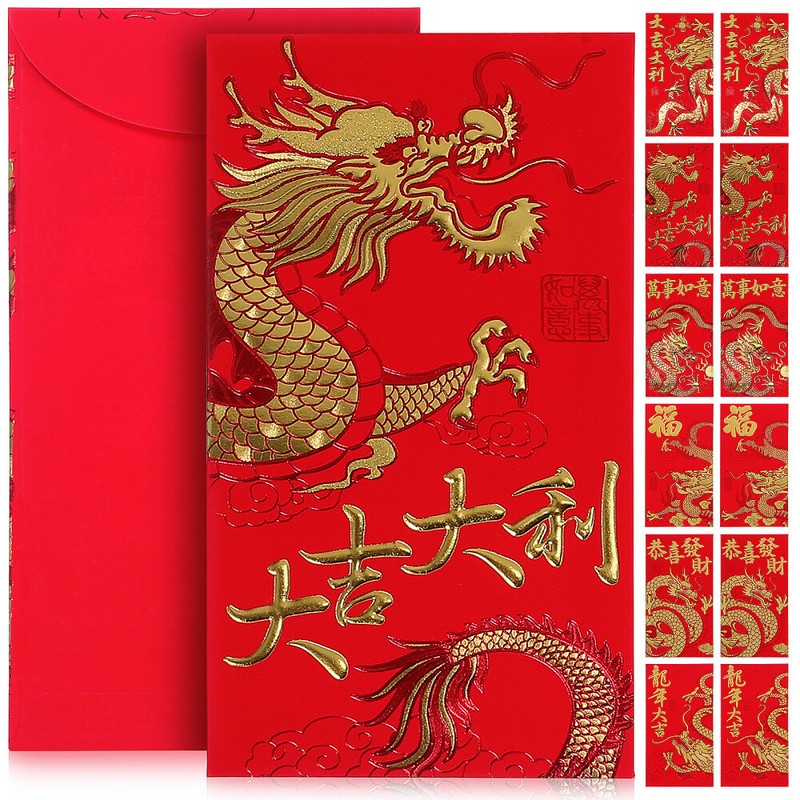 36 Pcs Money Envelopes Chinese Dragon Red Total) Large Quantity Cash