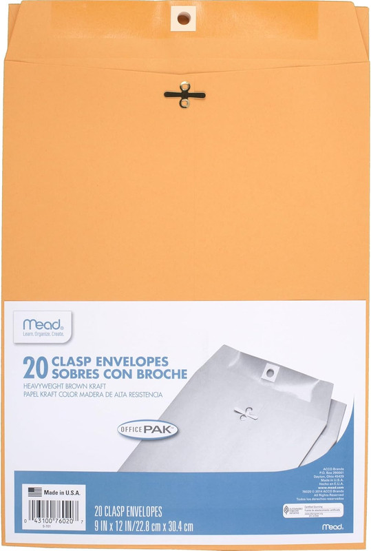 Envelopes, 9″ X 12″, Clasp Closure, Brown Kraft All-Purpose 24-Lb Paper Mailing