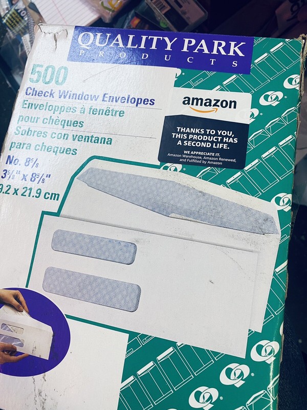 500–2-Window Security Tinted Check Envelope #8 5/8 3 5/8 x 8 5/8 White
