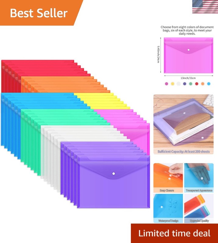 48 Pack Plastic Envelopes Poly Envelopes with Snap Closure, Clear Document Fi…