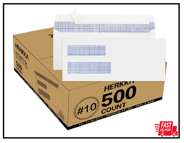 500 Pack #10 Self-Seal Double Window Envelopes 4-1/8 x 9-1/2 – White
