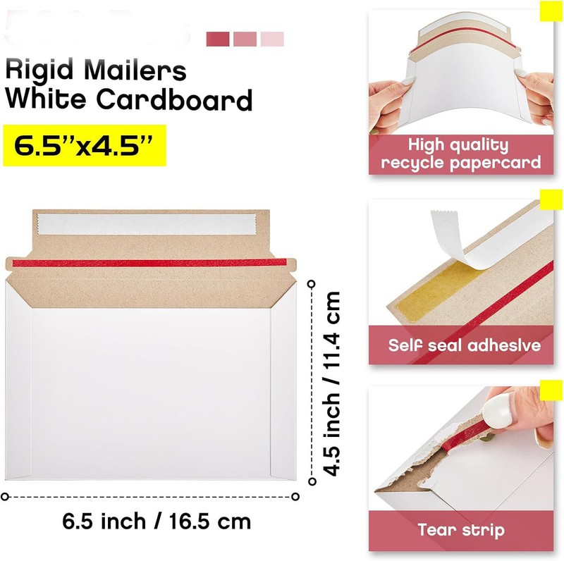 25-1000pcs 6.5 x 4.5 White Rigid Photo Shipping Flats Cardboard Envelope Mailers gallery