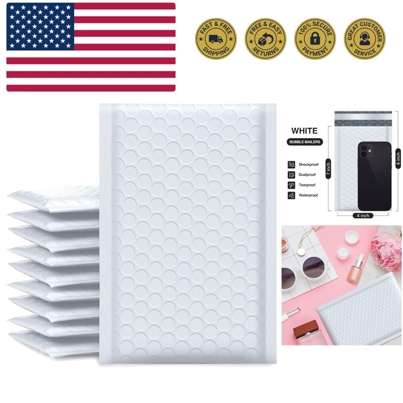 Bubble Mailers 4×8 Inch White 50 Pack Usable Size 4×7 Inch Padded Envelopes S…