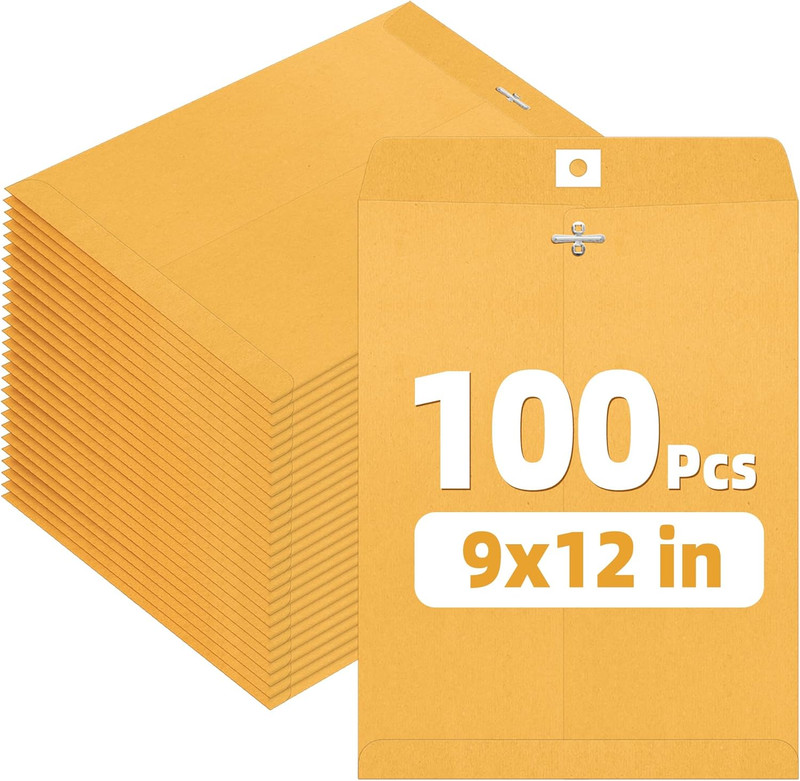 9"X12" Envelopes, 28-Lb Heavyweight Kraft Paper, 100 Count, Brown Envelopes with gallery