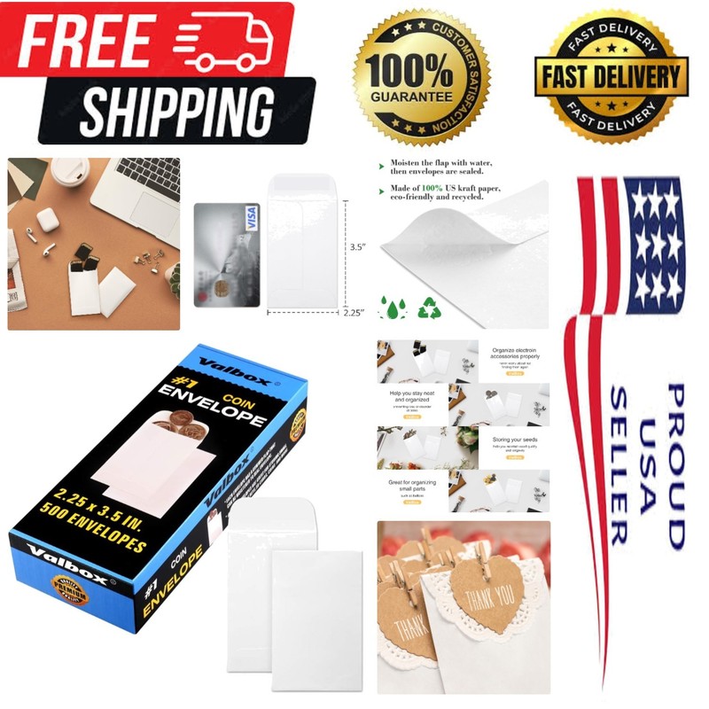 500 Pcs Kraft Coin Envelopes 2.25×3.5 – Gummed Flap for Organizing Essentials