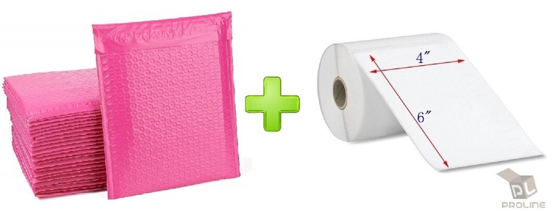 500 #0 Pink Poly Bubble Shipping Mailers 6 x 10 + 500 Direct Thermal Labels