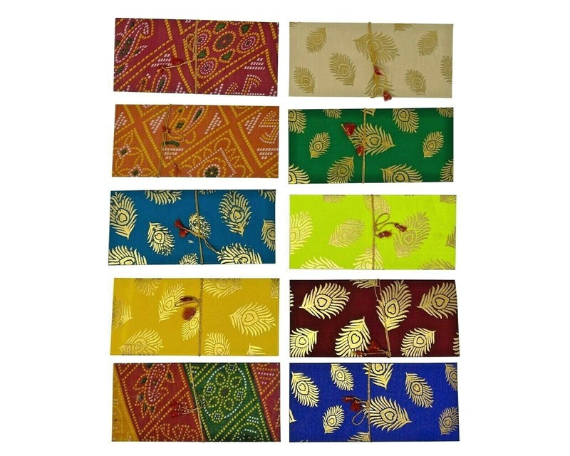 PACK OF 10 Cash Shagun Bandhani Envelopes Favor Indian Wedding Eid Gift #156G