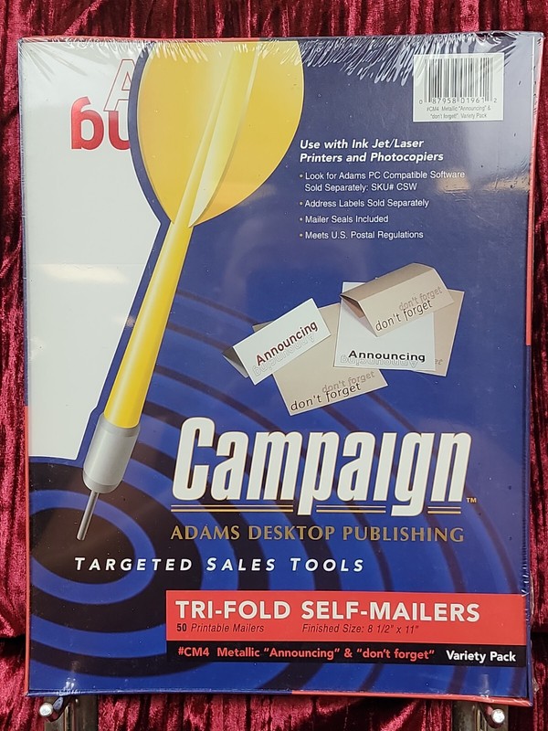 NIP Adams 50 Tri-fold Self-Mailers Campaign 8.5″ x 11″ Variety Pack NEW Sealed