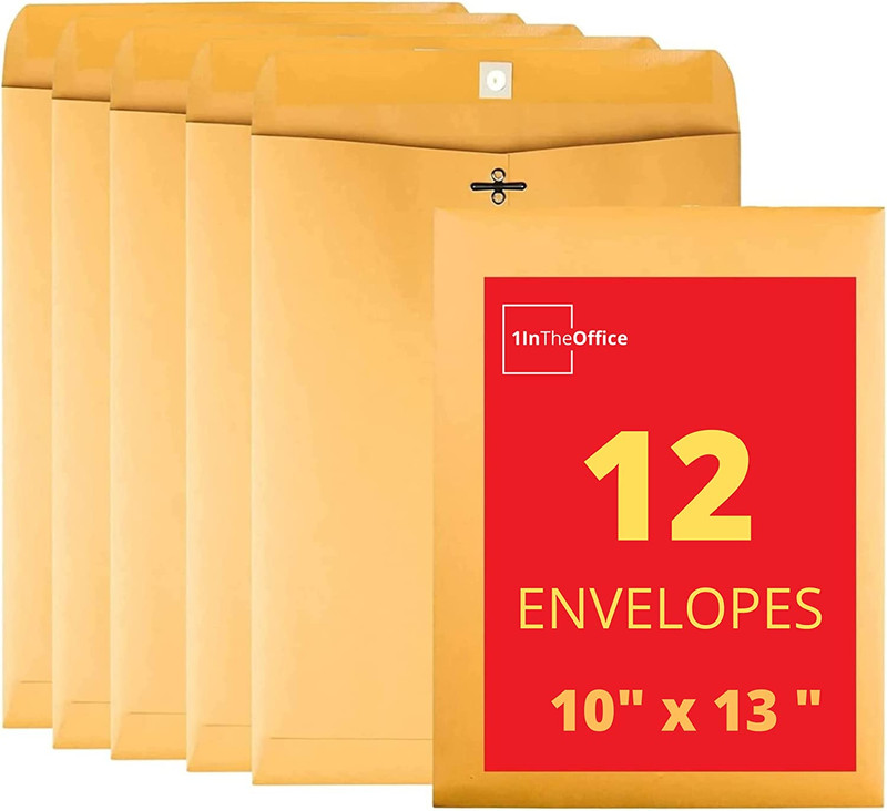 1InTheOffice Clasp Envelopes 10×13 Brown Envelopes Large
