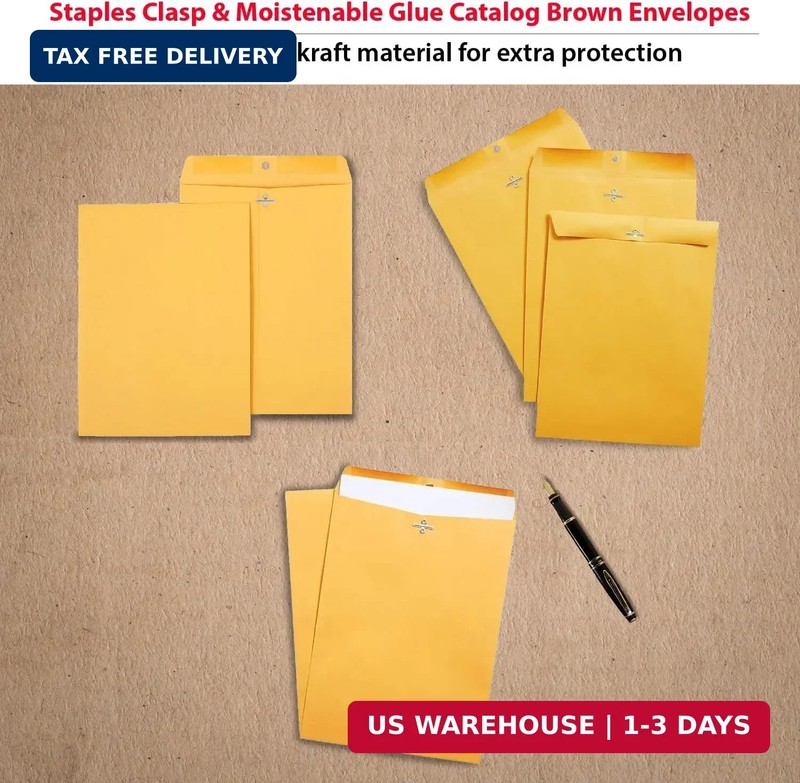 Staples 9 x 12 Kraft Clasp & Moistenable Envelopes, Brown Manila, Heavyweight Do gallery