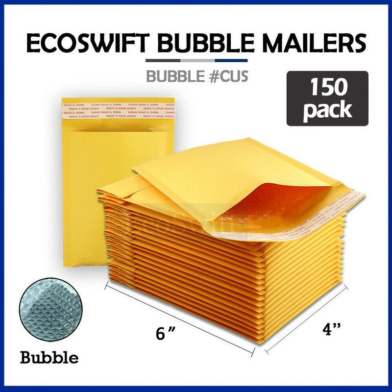 150 #0000 4 x 6 ECOSWIFT SMALL SELF SEAL KRAFT BUBBLE MAILERS PADDED ENVELOPES