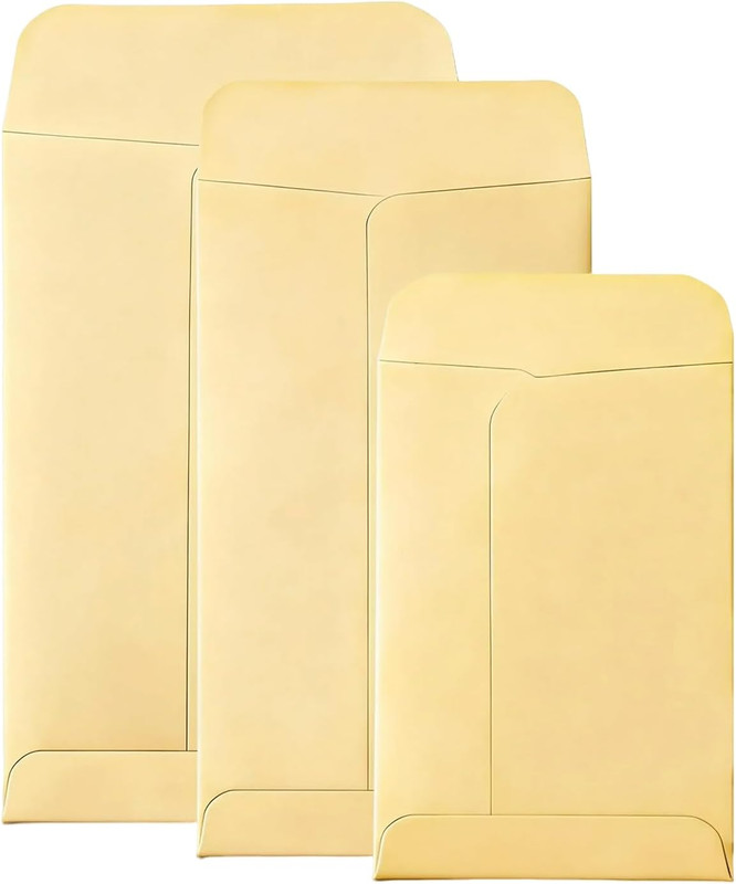 50 Pack Assorted 3 Sizes Coin Envelopes Self-Adhesive Kraft Paper Seed Envelopes