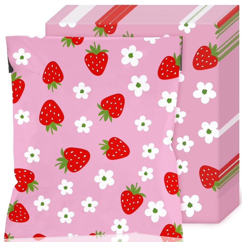 200 PCS 10×13 Inch Pink Strawberry Poly Mailer Waterproof Shipping Bag Pack