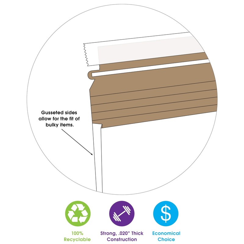 RM2G Gusseted Flat Mailer, 9-1/2" Length x 12-1/2" Width, White (Case of 100) gallery