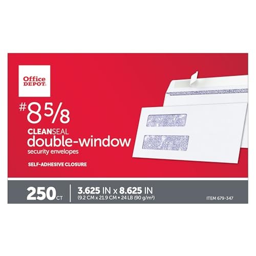OFFICE DEPOT DOUBLE-WINDOW ENVELOPES #8 5/8"W X 8 5/8"H, 679-347 - WHITE gallery
