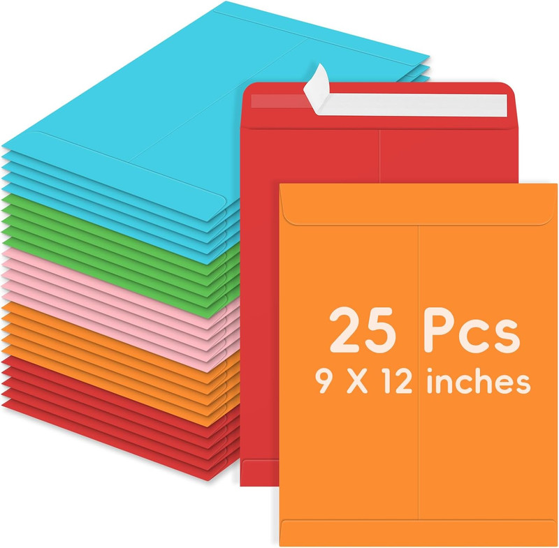 25 Pack Colored Mailing Envelopes, 9 X 12 Inches Self-Seal Colorful Manilla Enve gallery