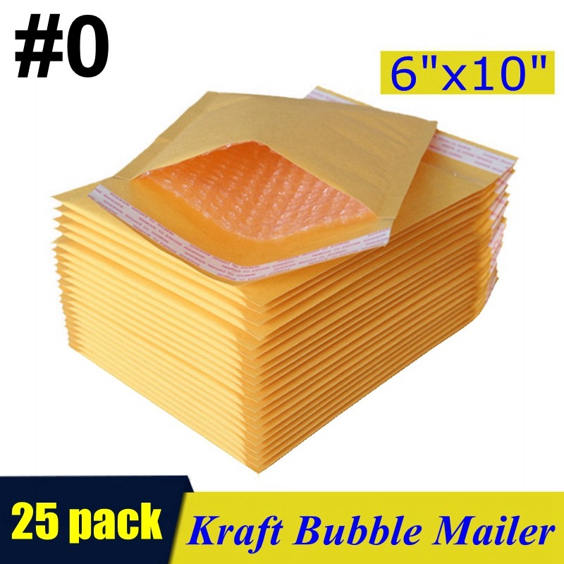 25 #0 6 x 10 ( 6×9 ) Kraft Bubble Padded Envelopes Mailers Shipping Bag
