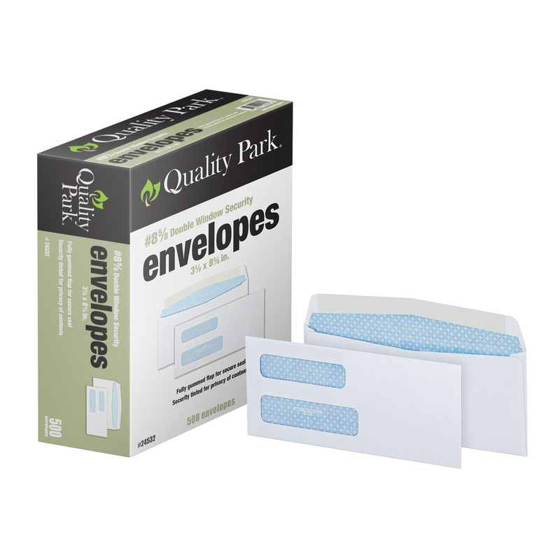 Quality Park 8-5/8 Double Window Envelopes Security Tint Envelopes 3-5/8 X