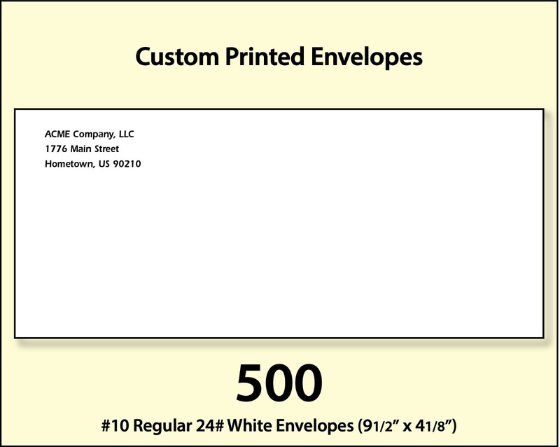 500 Custom Printed #10 Commercial Regular Envelopes Full Color Digital Printing