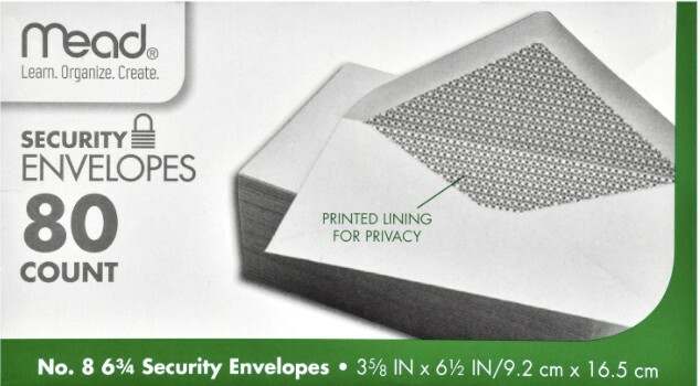 Mead Security Envelopes, 80CT #6 Security 3.625×6.5-in