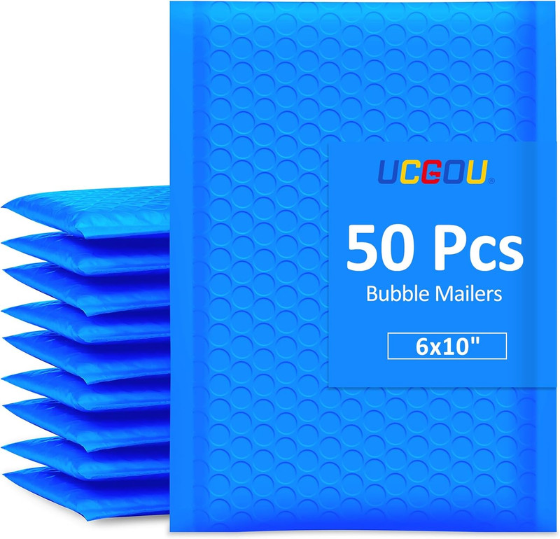 UCGOU Bubble Mailers 6X10 Inch Blue Usable Size 6X9 Bubble Mailer 50 Pack Poly P