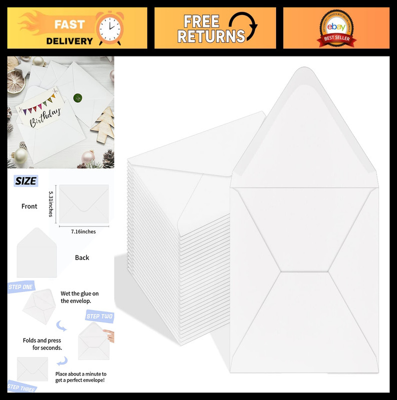 200 Pack White 5×7 Envelopes V Flap for Photos, Cards, Weddings, Invitations, An