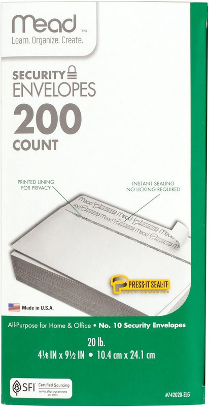 200 #10 Security Envelopes 4-1/8" x 9-1/2" Self Seal Privacy Lined No Window gallery