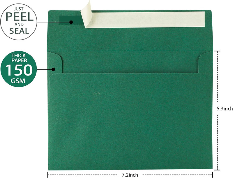 Green Envelopes, 50 Pack, 5 X 7 Inch, A7, Dark Green, 120Gsm Paper for Invitatio gallery